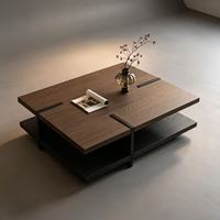 Table basse contemporaine en bois à double plateau avec rangement ouvert, table d'appoint carrée pour salon et bureau à domicile