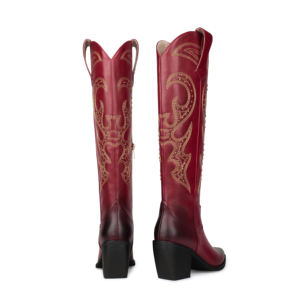 WETKISS <span class=keywords><strong>2023</strong></span> nouveaux styles bottes de cow-girl rouge occidental cloutées à la mode bottes longues au genou bottes de cow-boy Texas avec broderie - Product Image 3