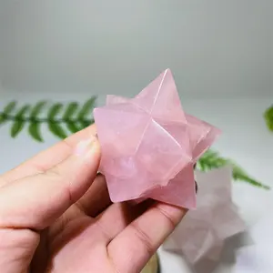 Rose Quartz Merkaba Pendulum Wholesale Natural Pink Crystals Crafts Rose Quartz Merkaba For Decoration