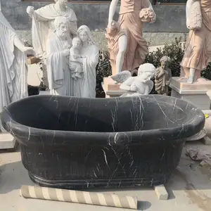 Hand Made Carving Natural Stone Bathtub Freestanding Marble Round Bathtub For Bathroom Hotel Project