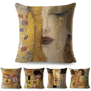 MU Cheap price European oil painting custom throw pillow covers linen polyester cotton pillow case for sale