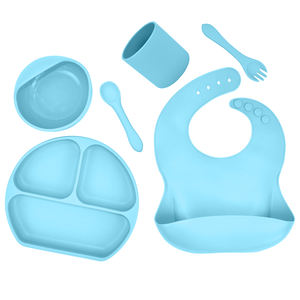 <b>Toddler</b> Food Grade Silicone Tableware Set 5pcs | Suction <b>Plate</b> 3 Sections Cup Bowl Bib Spoon Non-Toxic Eco-Friendly Reusable - Product Image 3