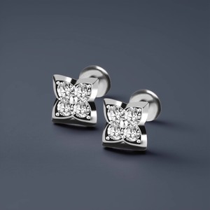 S925 <b>Sterling</b> <b>Silver</b> <b>Stud</b> Earrings Flower Shape Zircon Inlay Claw Setting For Men And Women Gift Jewelry - Product Image 1