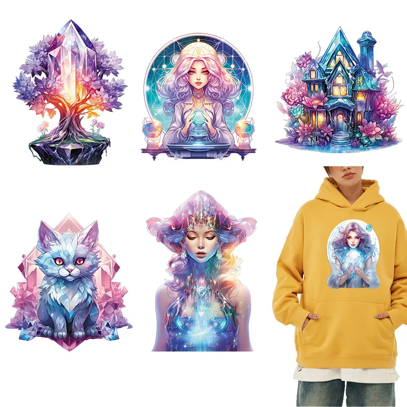 Dibujos animados Crystal Oracle Priest Card DTF Thermo Sticker Calcomanías Transferencia de calor en la ropa Hierro en parche para sudaderas con capucha Impresión DE PRENSA