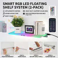 Étagères flottantes LED RGB, lot de 2, contrôle par application, décoration de salle de jeux |   Éclairage RGB sur toute la surface avec application, télécommande, synchronisation musicale, Type-C