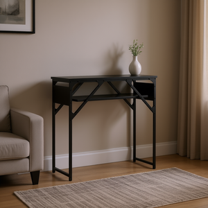 Mesa Consola de Madera Sintética Negra 29.5x11.8x29.5 con Estante y Base de Trípode, Mueble Moderno Minimalista para Sala de Estar - Product Image 2