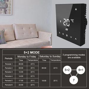 Nhà máy OEM HY607 wifi thông minh tĩnh nhiệt hiển thị kỹ thuật số 5 + 2 lập trình dưới sàn điện sưởi ấm nhiệt Màn hình cảm ứng - Product Image 5