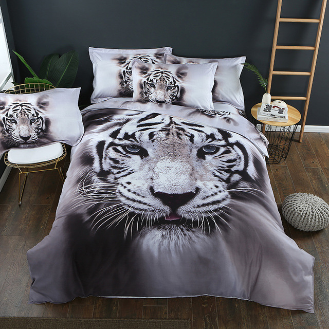 Custom 100% Polyester 3D Digital Wild Tiger Horse Print Four Pieces Duvet Cover Bedding Set
