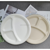Vaisselle jetable Assiette en bagasse Conteneur alimentaire en canne à sucre Plateau à 9 compartiments Assiette ronde à emporter Vente en gros