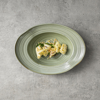 Vaisselle en porcelaine de style nordique, couleur vert haricot réactif, pour table de haute couture, bols de service ovales uniques en céramique