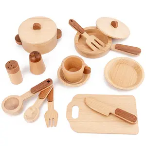 Mainan Dapur Mini Anak-anak, Mainan Dapur Mini Anak-anak Buatan Tangan Mewah untuk Peralatan Makan Kayu Mainan Memasak Rumah Anak-anak