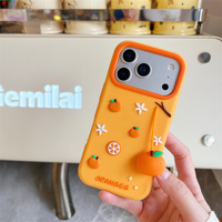 Coque de téléphone en silicone souple avec pendentif fruit 3D Orange Vibrant pour iPhone 18 17 Pro Max 16 15 14 13 – Protection estivale fraîche