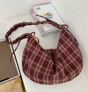 Bolso bandolera vintage a cuadros de gran capacidad para mujer, bolso de compras informal con cordón para chicas - Product Image 5