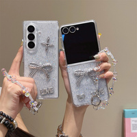 Coque de téléphone minimaliste glamour scintillante avec strass 3D, nœud et cœur, pour Samsung Galaxy Z Fold 7, avec sangle perlée pour Z Flip 7-3
