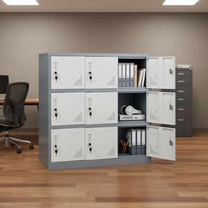 Armario Metálico Gris de 9 Puertas, Gabinete de Almacenamiento de Acero de 3 Niveles para Oficina, Fácil Montaje, 35.4 X 17.7 - Product Image 2