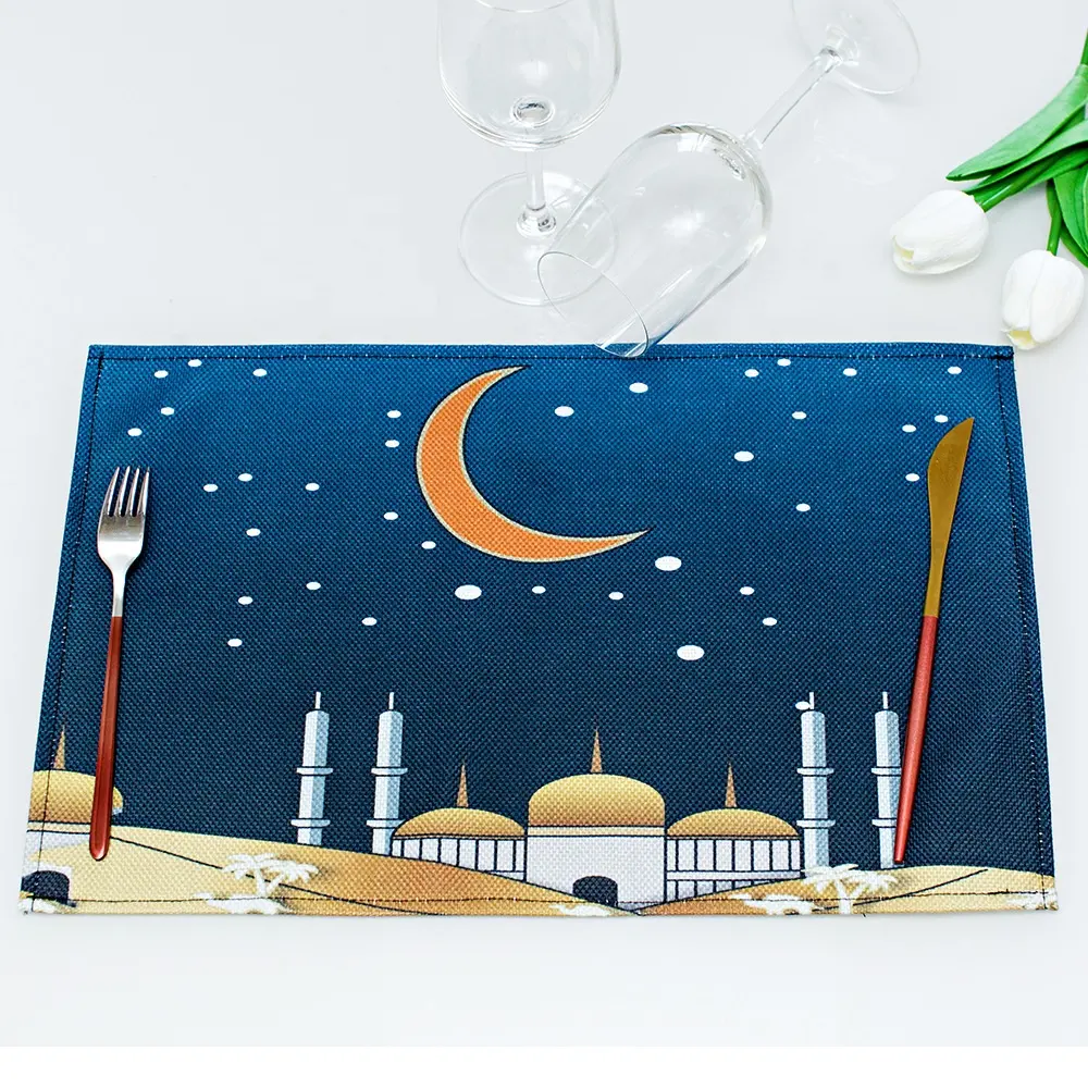 Muslim Eid Placemat Linen Waterproof Insulated Tablecloth Ramadan Placemat