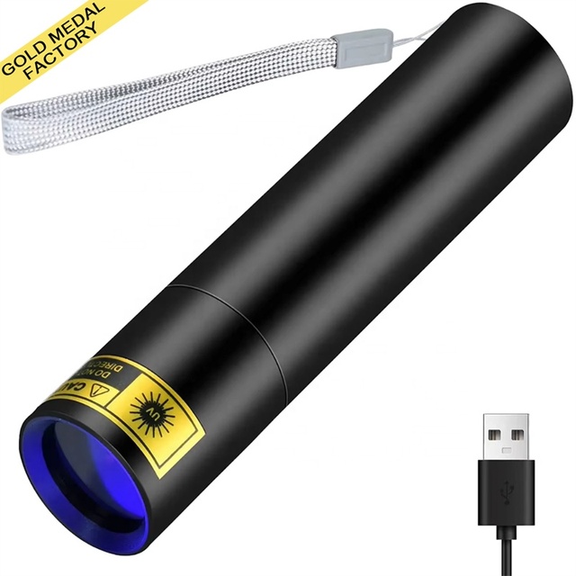 3W USB Rechargeable Mini UV 365nm Tactical Flashlight Black LED Light for Wood Stain Minerals Pet Money Detection Flashlight