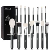 Lot de 15 pinceaux de maquillage de luxe avec manche en bois noir et logo privé personnalisé vente en gros pinceaux de mélange eyeliner avec support