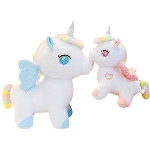 ตุ๊กตายูนิคอร์นคู่ สีฟ้า จูบกันแบบหน้าต่อหน้า ขนสีรุ้งเข้าชุด พื้นหลังสีขาวเรียบง่าย - Product Image 4