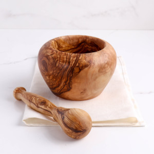 Mortiers et pilons en bois d'olivier tunisien, faits à la main, imitation bois antique, très vendus, pour la cuisine - Product Image 5