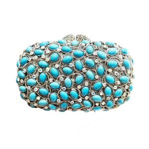 Bolso de Mano de Noche para Mujer, Color Turquesa, con Pedrería, Cuentas Brillantes y Correa de Cadena, para Bodas, Fiestas y Salidas Nocturnas - Product Image 3