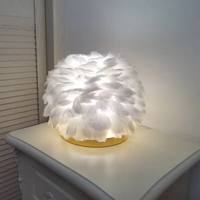 creative romantic decoration desk night lamp living room bedroom bedside led metal contemporary feather table lamp
