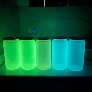 Vaso de Vidrio de 16 oz para Sublimación, Colorido, con Cambio de Color UV y Brillo en la Oscuridad, con Tapa de Bambú y Pajita para Impresión por Sublimación - Product Image 3