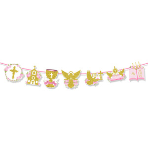 LINDOJUNI Decoraciones para Bautizo, <span class=keywords><strong>Primera</strong></span> Comunión y Fiestas Infantiles, Guirnaldas y Pancartas en Rosa y Dorado - Product Image 5