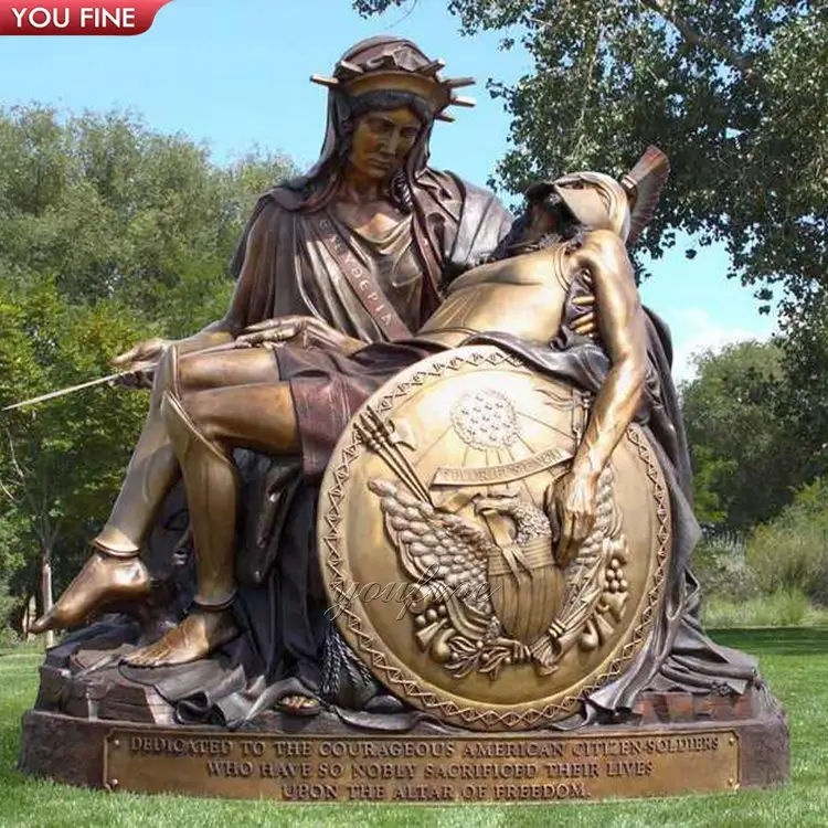 Famosa católica religiosa maria estátua de cristo pieta com escudo de escultura em bronze