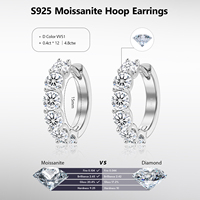 Boucles d'oreilles créoles VVS Moissanite pour femme, bijoux en argent 925 plaqué or blanc 14K, couleur D, Moissanite, diamant simulé, boucles d'oreilles Huggie clous