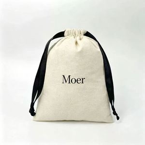 Sac à cordon en coton personnalisé avec logo imprimé, couleur naturelle, pochette anti-poussière en coton avec doubles cordons - Product Image 5