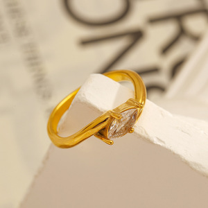Stainless Steel <b>Ring</b> 18k Gold Plated <b>Titanium</b> Steel Marquise Diamond Prong Setting Engagement Women's Jewelry YR43 - Product Image 3