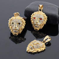 Pendentif Tête de Lion en Or 18 carats pour Hommes, Chaîne de Pull en Acier Inoxydable Style Hip Hop Iced Out, Bijoux Streetwear