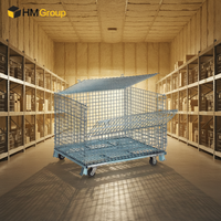 Conteneur en treillis métallique pliable robuste pour entrepôt et transport logistique avec roulettes