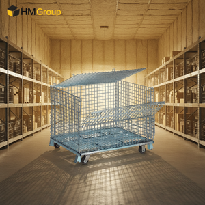 Contenedor de Malla de Alambre de Acero Plegable y Apilable para Transporte Logístico de Almacén de Uso Pesado con Ruedas - Product Image 1