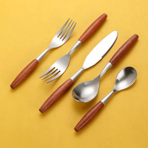 Juego de cubiertos de acero inoxidable con mango de palisandro, vajilla de 5 piezas, cuchillo, tenedor, cuchara, vajilla para uso doméstico, diseño duradero - Product Image 2