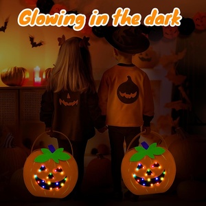 Diseño único LED Light Up Halloween Tote Cubo Cesta Fieltro Trick or Treat Bag Halloween Calabaza Bolsa de dulces para niños Regalo de fiesta - Product Image 6