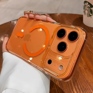 Funda Magnética Transparente de Acrílico con Botón AI para iPhone 17 Pro Max, Color Naranja - Product Image 1