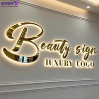 Letrero Comercial LED Personalizado, Letrero Retroiluminado LED de Acero Inoxidable con Espejo Dorado 3D para Spa de Belleza y Peluquería de Lujo