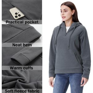 Sweat-shirt à capuche en polaire pour femme FOXA, fermeture éclair quart de tour, manches longues, pull décontracté avec poche, veste en polaire respirante - Product Image 5