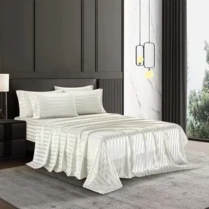 Hot sales luxury 3cm striped satin microfiber bedding set duvet cover pillow cover bed sheet
