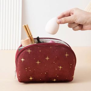 Large Capacity Geometric Velvet Cosmetic <b>Bag</b> with Zipper Closure Simple Portable Storage for Ladies - Product Image 1