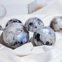 Sphère de cristal de quartz naturel de haute qualité de 7,5-8 cm, pierre de lune arc-en-ciel, motif floral blanc et noir, collection artisanale DIY