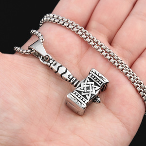 Yunnique – collier avec pendentif marteau de Thor en acier inoxydable, chaîne de 60cm, style viking, bijoux pour hommes, cadeau, collier à la mode - Product Image 4