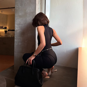 Women's Heart Hollow Sleeveless Bodysuit High Elastic Turtleneck Sports Jumpsuit Slim Fit Solid Color - Product Image 2