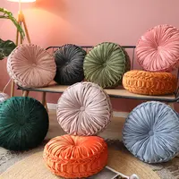 Solid Color Round Velvet Floor Pillows Tufted Soft Thick Not-Slip Chair Pad Tatami Window Pad Daybed Floor Cushion 33x33x13cm