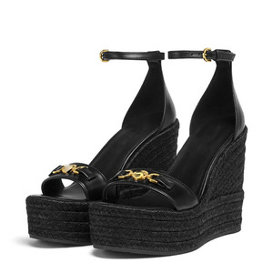 Straw Plaited Thick Platform Shoes Women's Single Band High Wedge Heels Retro Metal Ornaments Ankle Strap <b>Sandals</b> - Product Image 4