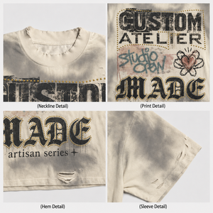 Customized 300gsm T-shirt Men 100% Cotton Sun Faded <b>White</b> Graphic Print Rhinestone Distressed Boxy Fit Streetwear <b>Tshirt</b> t Shirt - Product Image 3