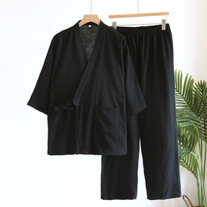 Nouvel ensemble de pyjama japonais pour <span class=keywords><strong>homme</strong></span>, couleur unie, deux pièces, <span class=keywords><strong>Yukata</strong></span> pour couple, ample, manches longues, pour la sudation, tenue d'intérieur - Product Image 5