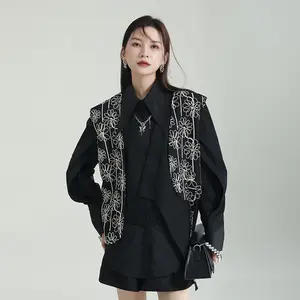 Áo Gi-lê Thêu Ren Vải Jacquard Thiết Kế Hai Món Áo Gi-lê & Áo Gi-lê Nữ Không Tay Khâu